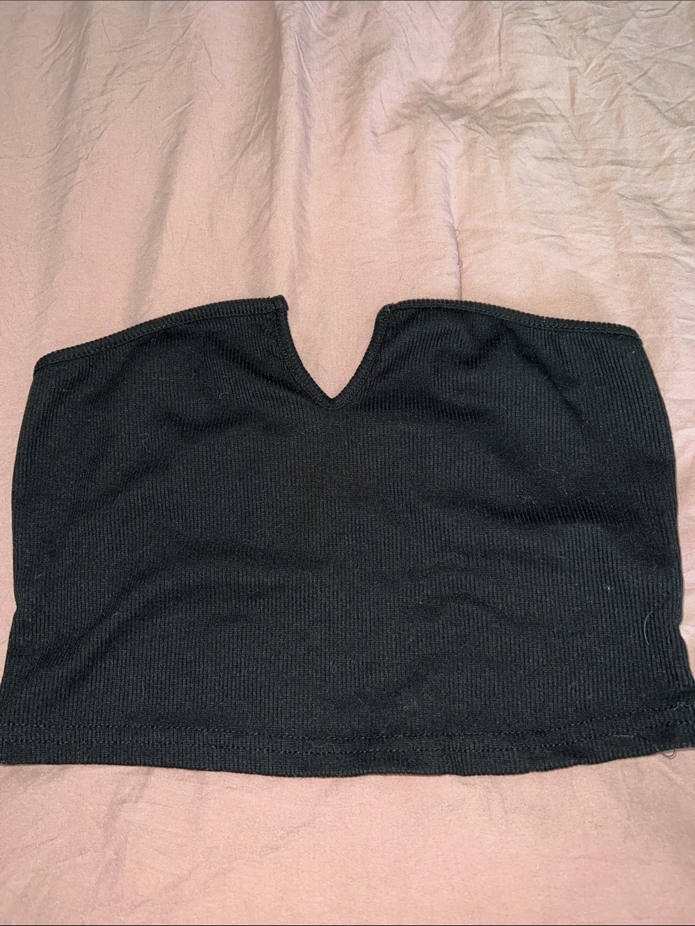Black Strapless Ribbed Knit Crop Top